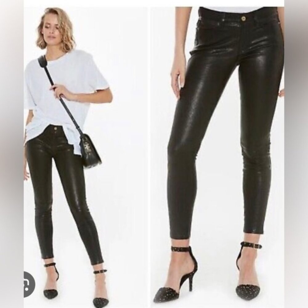 Frame Lamb Leather LeHigh Skinny Pants black size 28